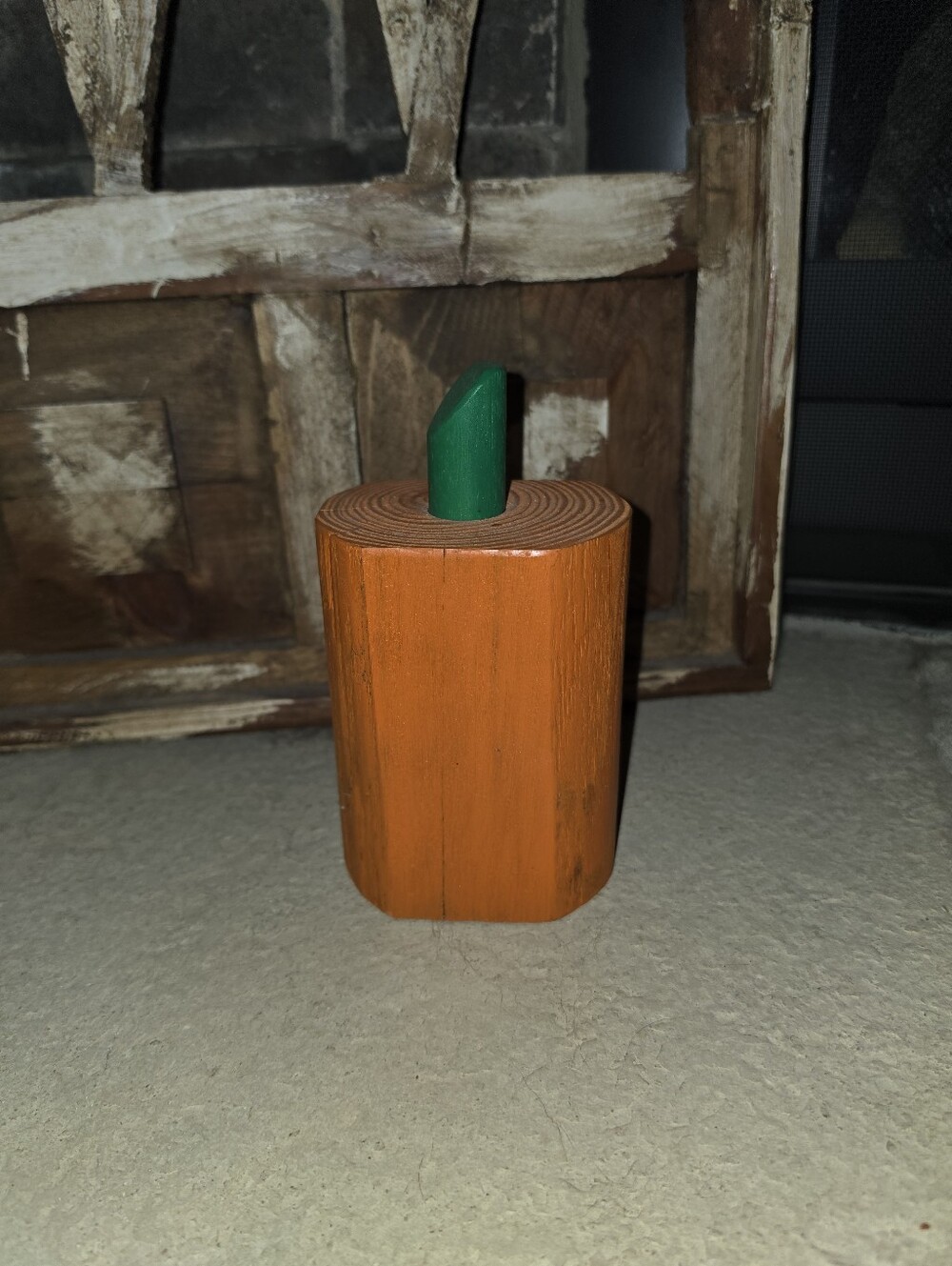 Handcrafted Wooden Pumpkin Decor - Orange with Green Stem